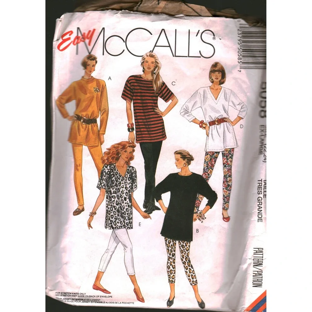 Vintage 1990 McCall's 5058 Misses Tunics and Leggings Sewing Pattern Size XL CUT